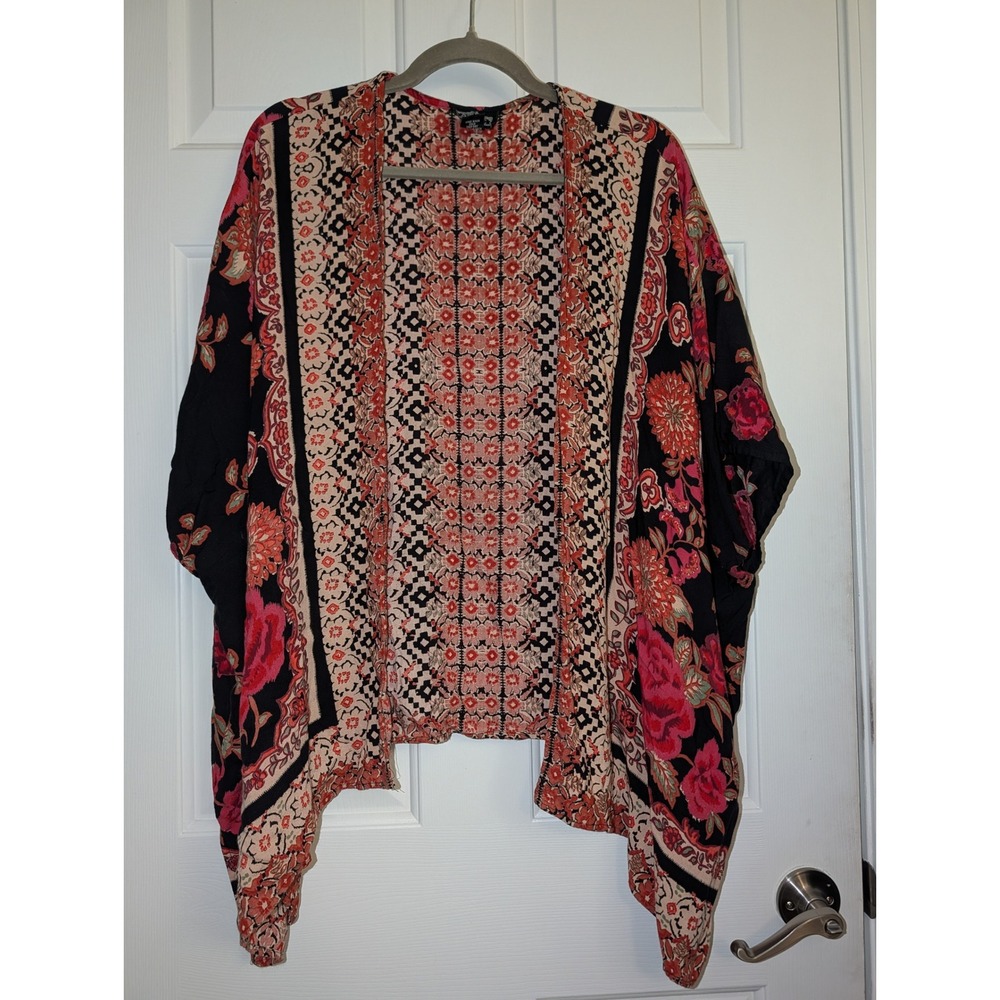 Angie Floral Kimono Cardigan L Boho Scarf Print Oversized Duster Festival